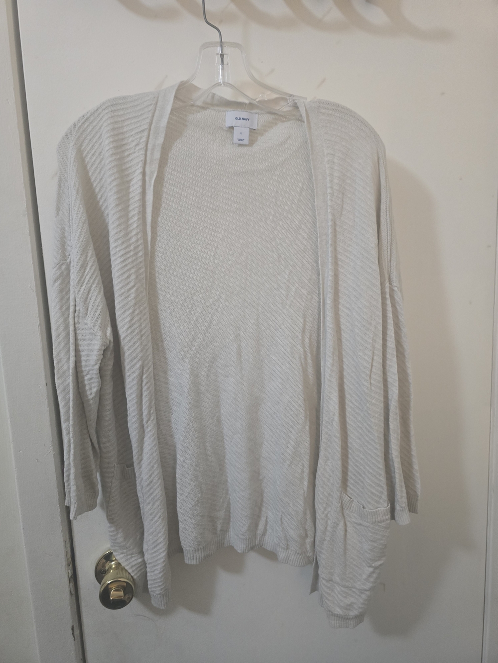 Old Navy Cream Textured Open Front Cardigan Sweater Pockets Size Large